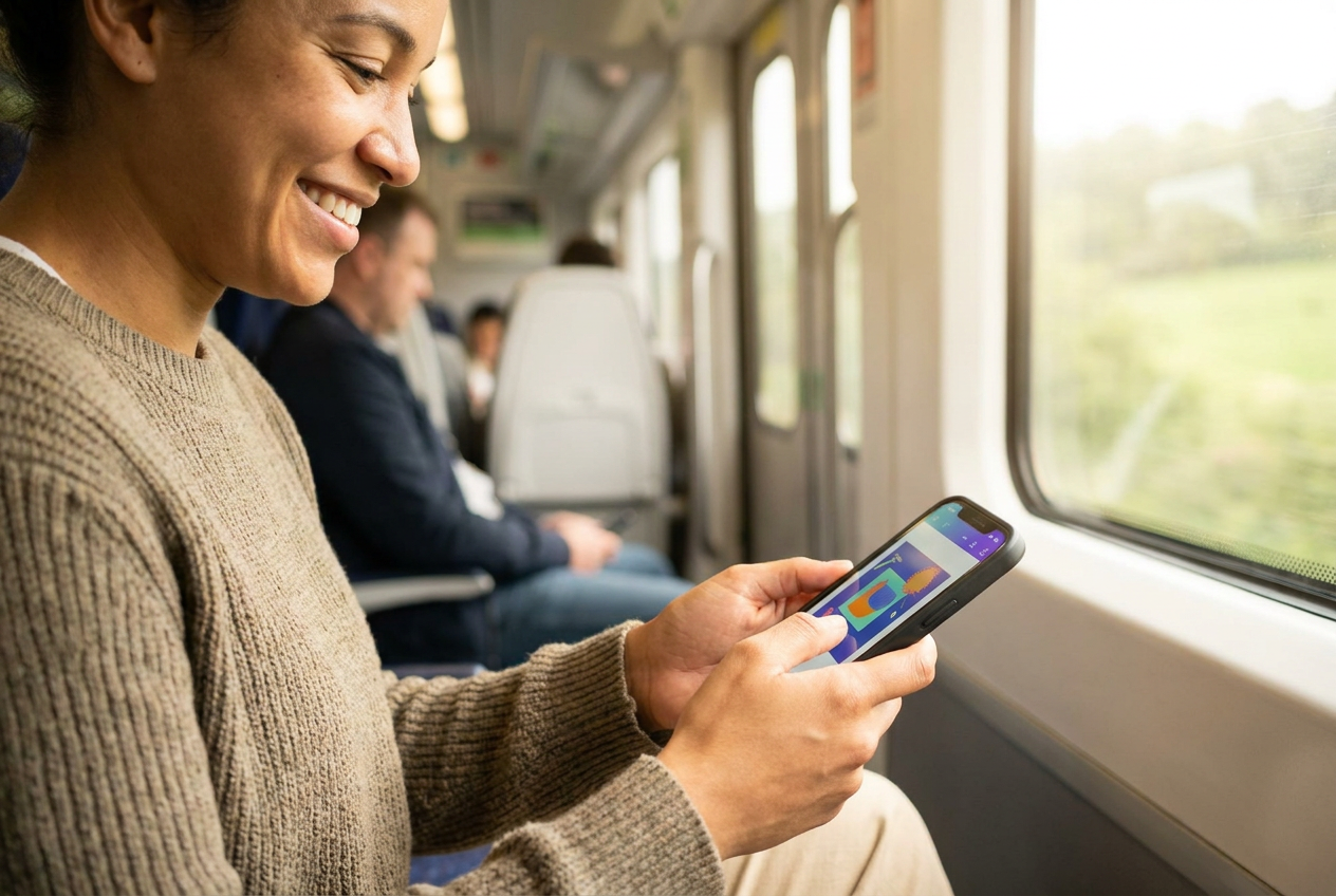 Företagare finjusterar en design i mobilen
